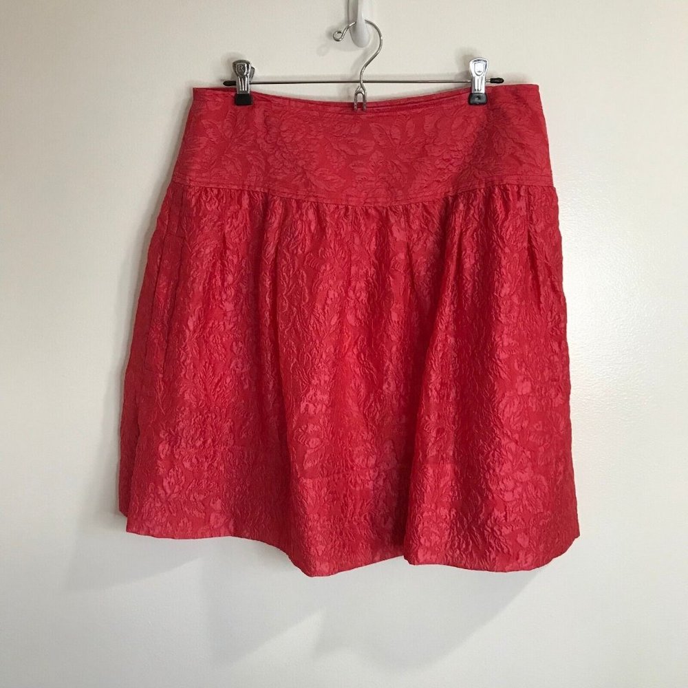 BCBGMaxAzria Coral-Red A-Line Floral Jacquard Skirt